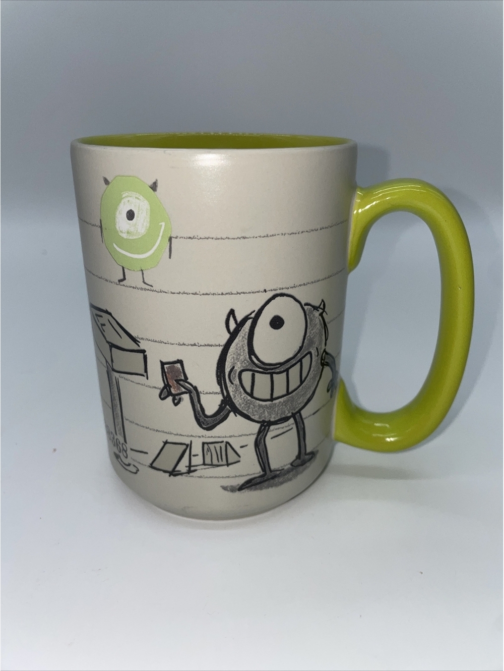 Disney Store Official Pixar Monsters Inc. Sketch 4 1/2" Ceramic Coffee Mug Green